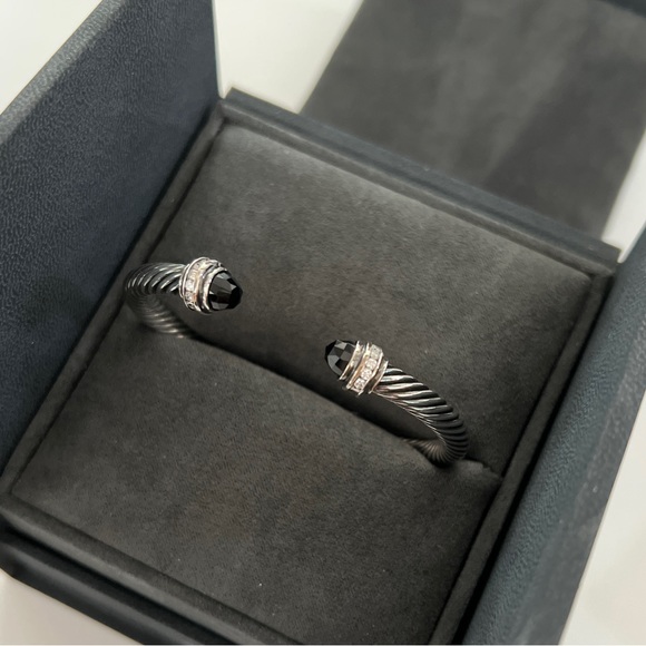 Auth. David Yurman Cable Princess Bracelet Black Onyx & Pavé Diamonds Sz.M - Picture 5 of 12